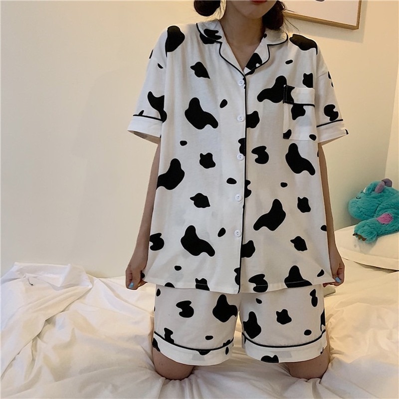 Pyjama cocooning léger d'été imprimé vache
