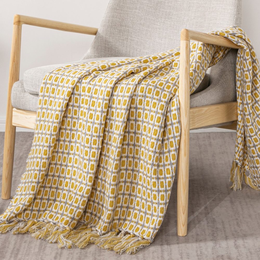 Couverture tricotée laine à carreaux