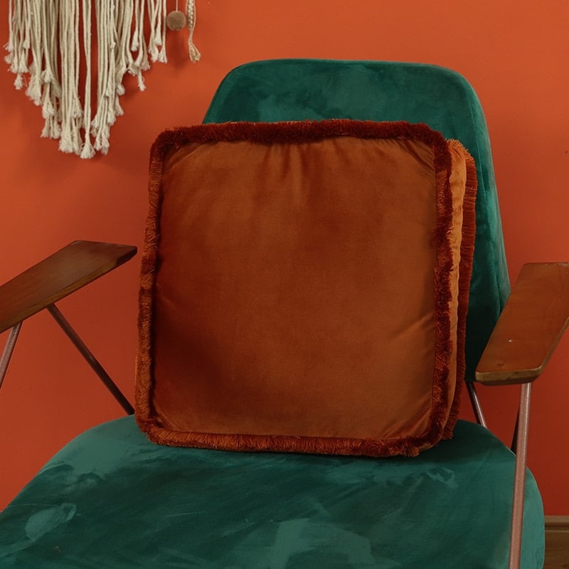 Coussin néerlandais, de sol, de chaise ou de canapé, à pampilles en velours
