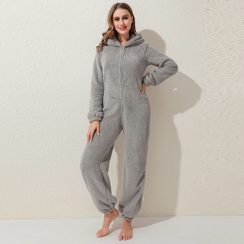 Pyjama combinaison polaire, moelleux et chaud pour femme