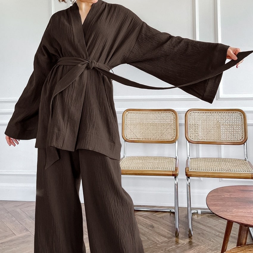 Pyjama kimono en coton pour femme