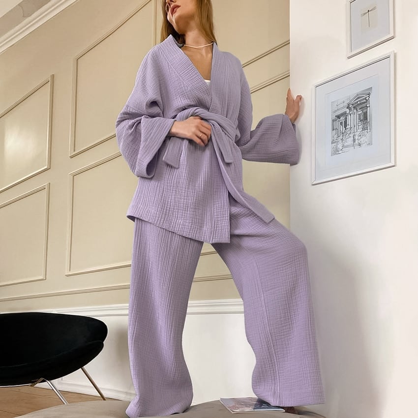 Pyjama kimono en coton pour femme