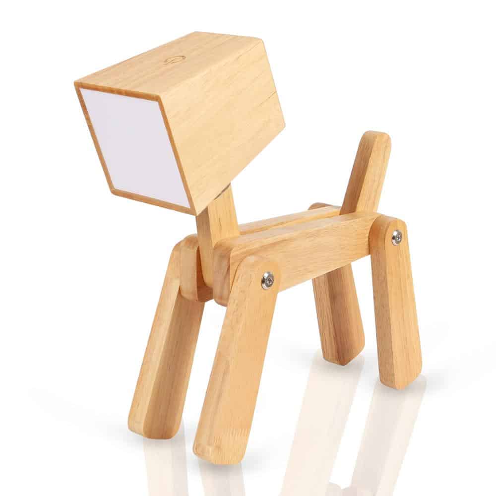 Lampe de table en bois réglable en forme de chien