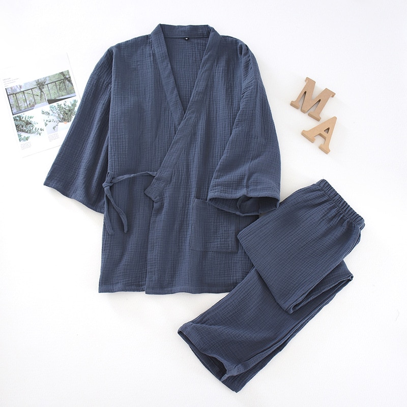 Pyjama kimono léger en gaze de coton pour homme