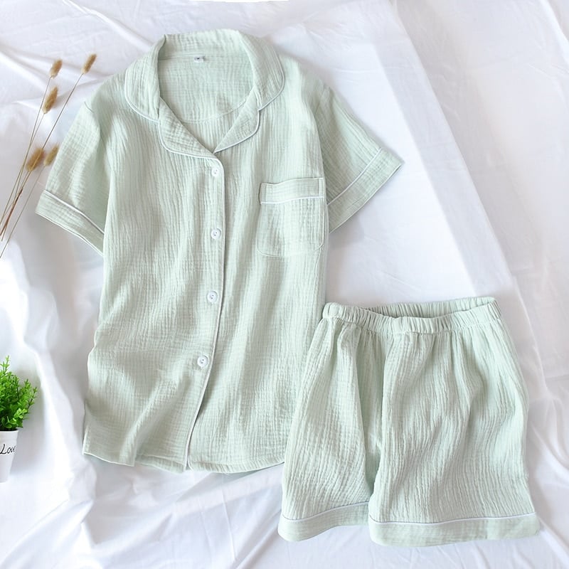 Pyjama léger en gaze de coton unie pour femme