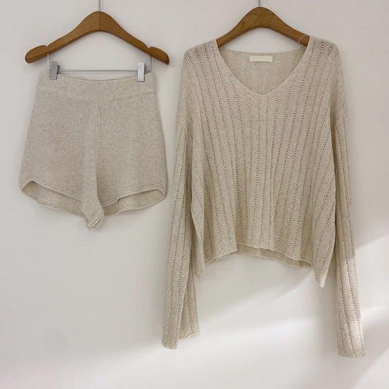 Ensemble short et pull cocooning en tricot pour femme