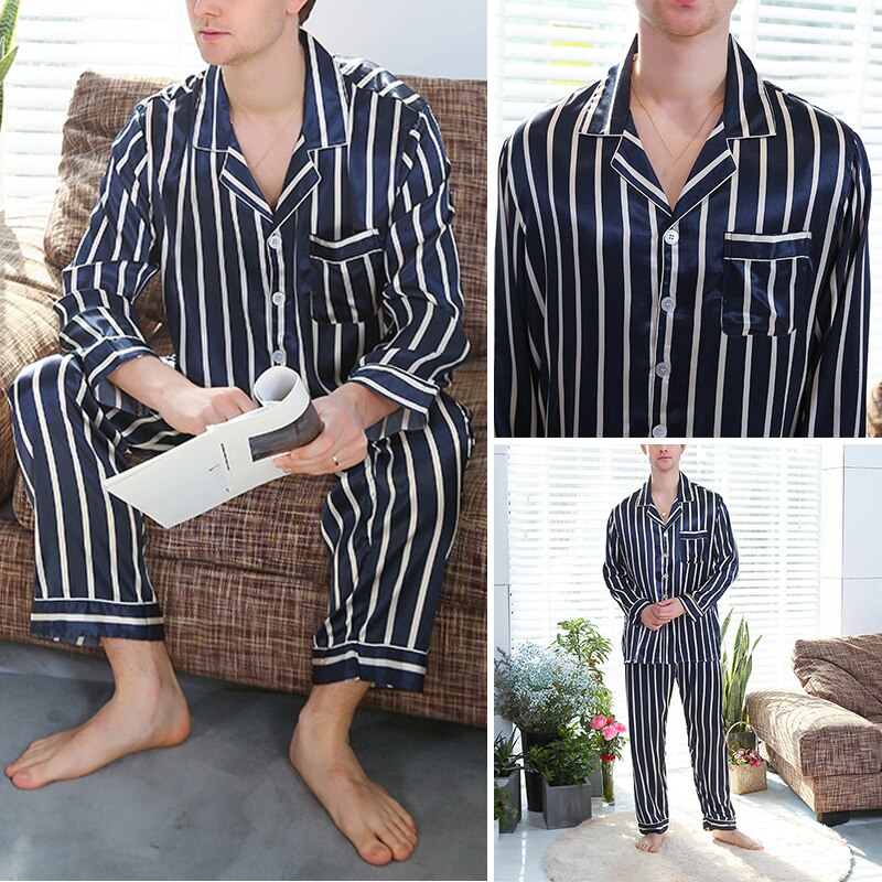 Pyjama en satin à rayures pour homme