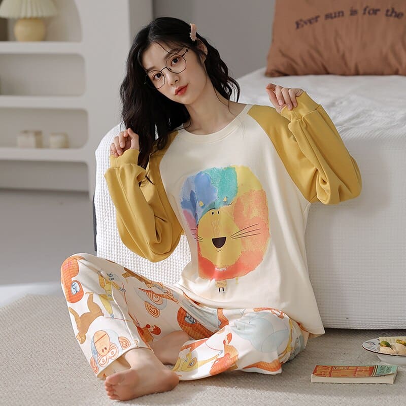 Pyjama cocooning en coton imprimé animaux pour femme