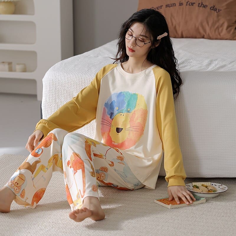 Pyjama cocooning en coton imprimé animaux pour femme