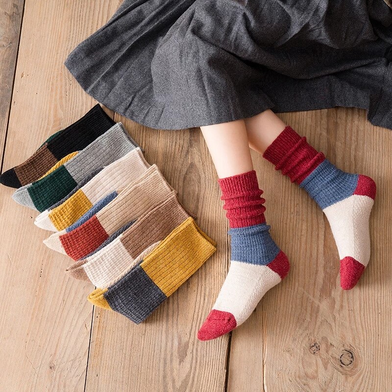 Chaussettes en coton tricolore pour femme