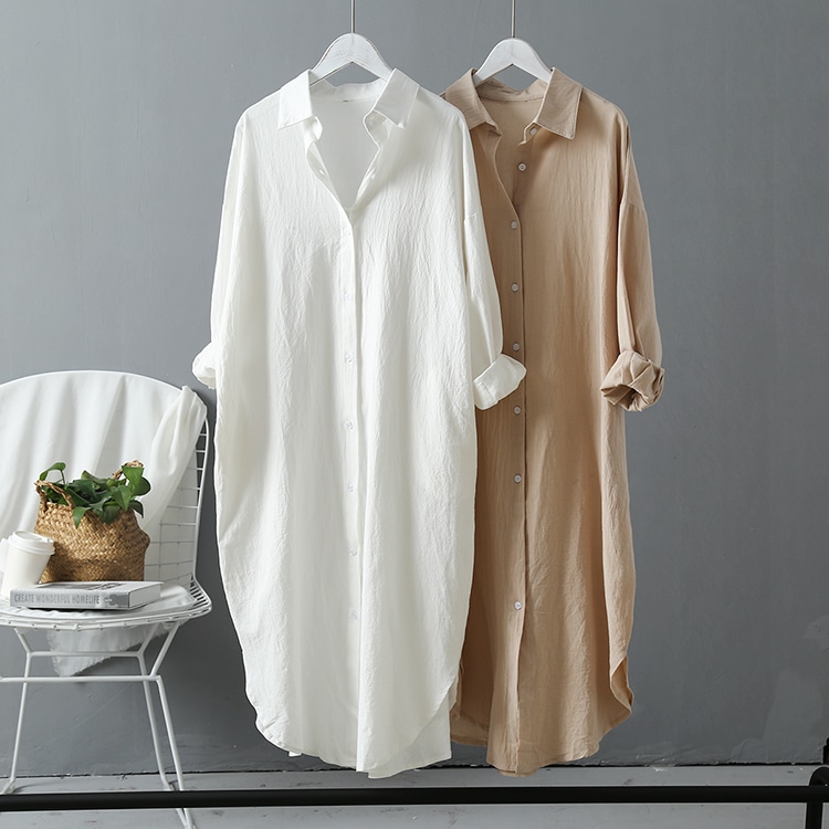 Robe chemise cocooning en coton et lin