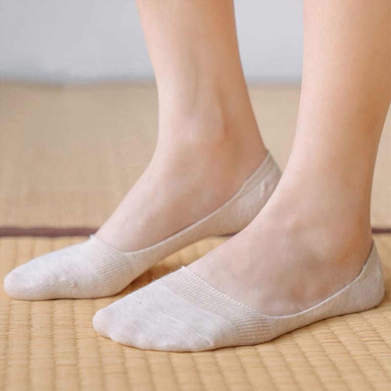 5 paires de chaussettes invisibles et antidérapantes en coton pour femme