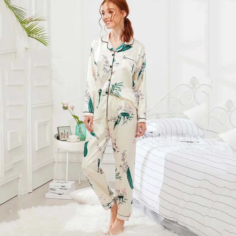 Ensemble de pyjama en satin imprimé floraux