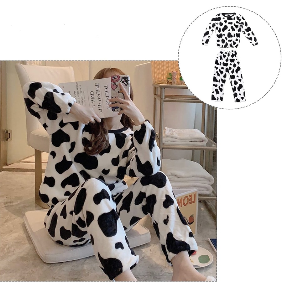 Pyjamas cocooning en peluche imprimé vache
