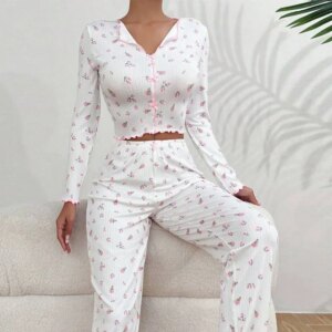 Pyjama floral pour femme blanc