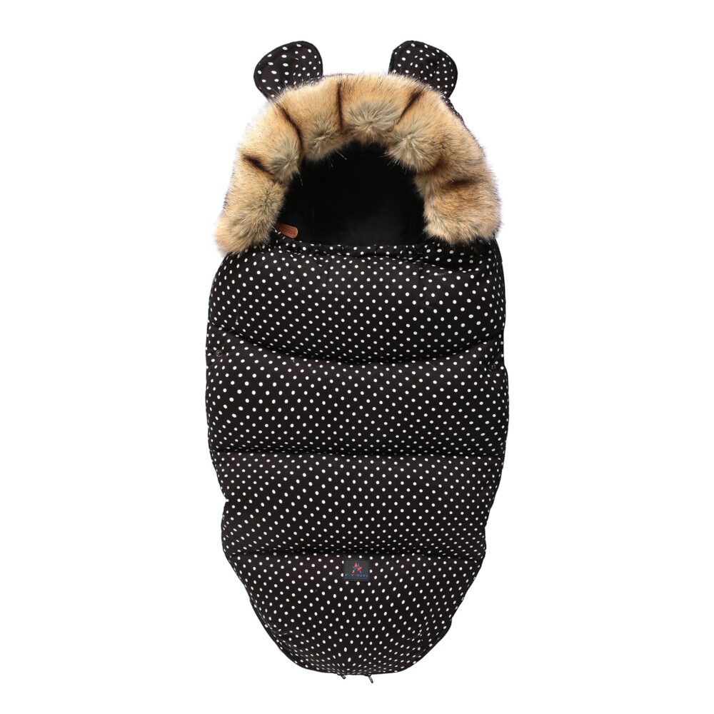 Sac de couchage pour siège auto ou poussette, pour bébé, de couleur noir avec des petits points blancs